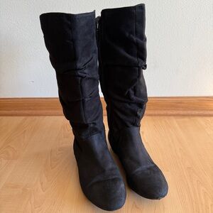 Lower East Side Women’s Faux Suede Black Calf-High Slouch Boots, Size 8.5